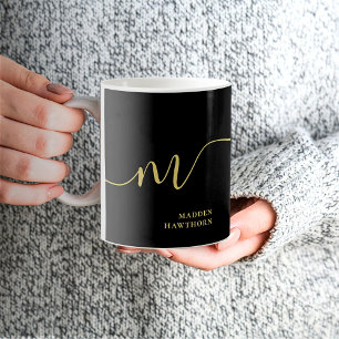 Mug Monogramme moderne Script Calligraphie Black Gold