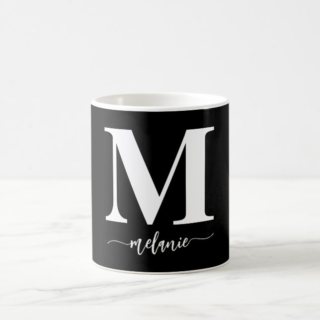 Mug Monogramme moderne simple Musique blanche noire (Centre)