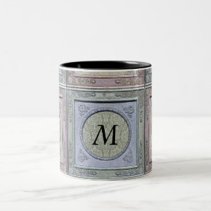 Mug monogrammé monocarisé en damas de cadre stylis