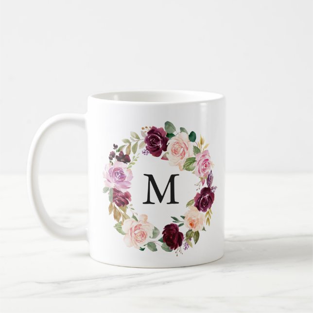 Mug Monogramme Moody Rustique Floral Wreath (Gauche)
