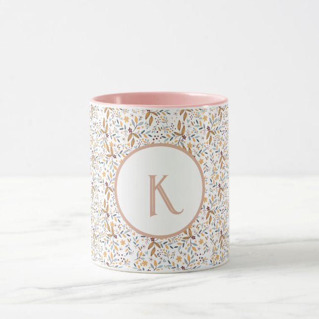 Mug Monogramme Motif à fleurs de printemps coloré (Centre)
