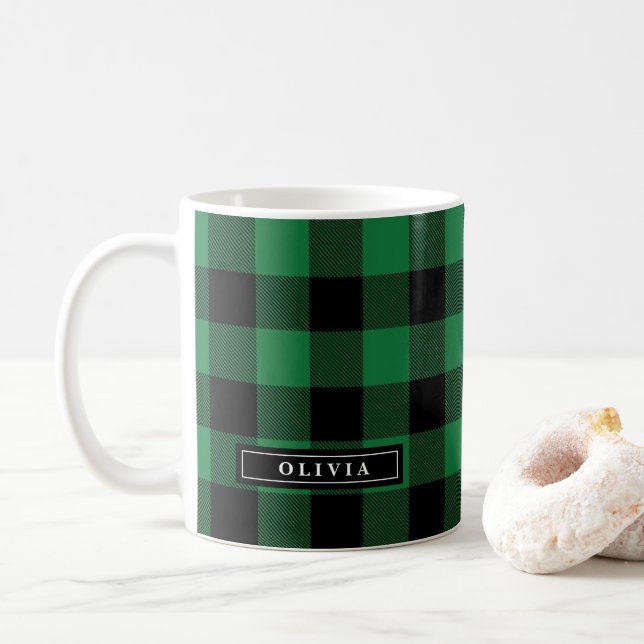 Mug Monogramme Motif de Buffalo Vert (Avec donut)