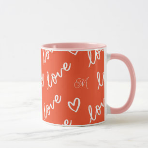 Mug Monogramme Motif de coeur d'amour rouge