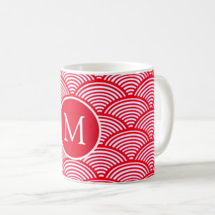 Mug Monogramme Motif de pétoncle rouge et blanc