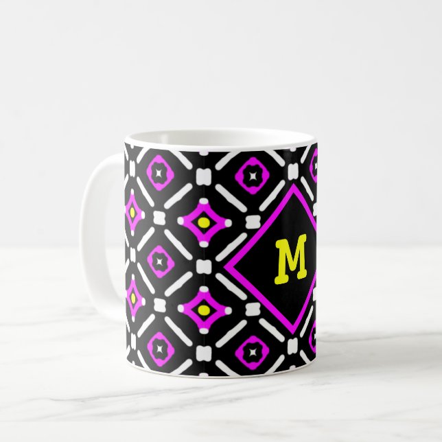 Mug Monogramme Motif des yeux de Dieu rose et noir (Devant gauche)