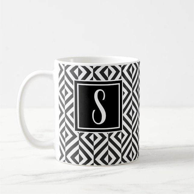 Mug Monogramme Motif Diamant noir et blanc (Gauche)