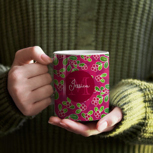 Mug Monogramme Motif Festive Cranberry Foliage