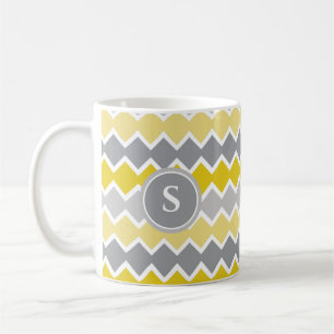 Mug Monogramme Motif jaune et gris