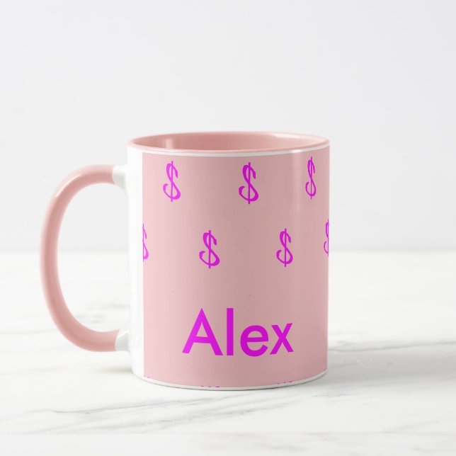 Mug Monogramme Motif moderne Magenta et argent rose (Gauche)