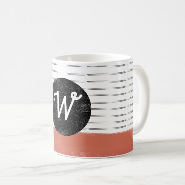 Mug monogramme motif noir orange moderne (Devant droit)