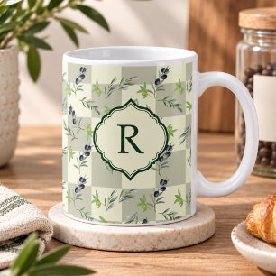 Mug Monogramme motif olive vert sauge aquarelle