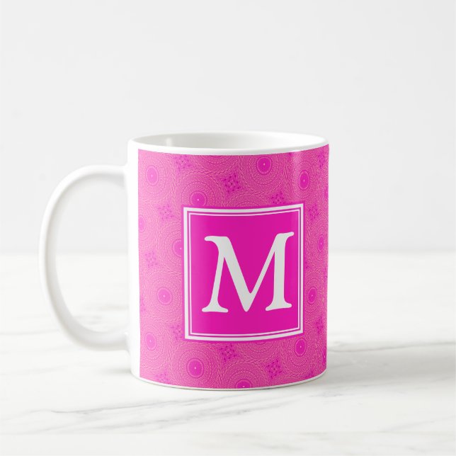 Mug Monogramme motif rose chaud cercles (Gauche)