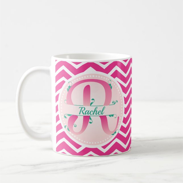 Mug Monogramme Motif rose Chevron (Gauche)