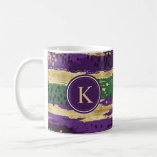 Mug Monogramme Motif vert violet or brosses