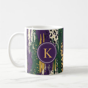 Mug Monogramme Motif vert violet or brosses