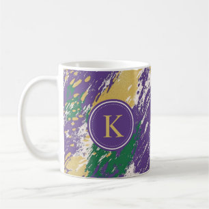 Mug Monogramme Motif vert violet or brosses