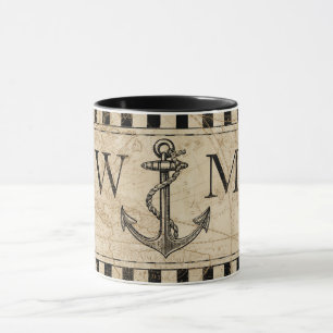 Mug Monogramme nautique d'Ancre de carte de Vieux