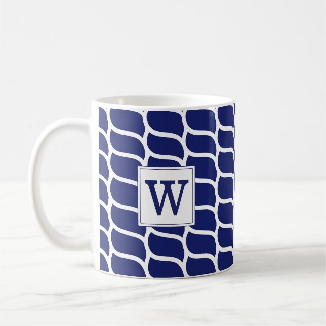 Mug Monogramme nautique de bleu marine de motif de (Gauche)