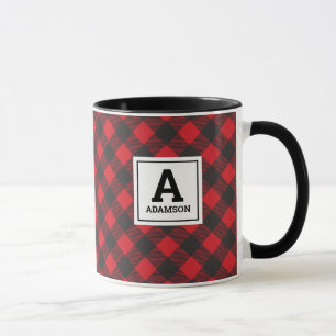 Mug Monogramme Noël Rouge Buffle noir Plaid
