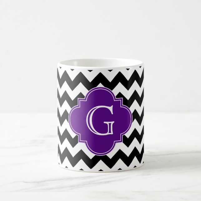 Mug Monogramme noir blanc Chevron violet Quatrefoil (Centre)