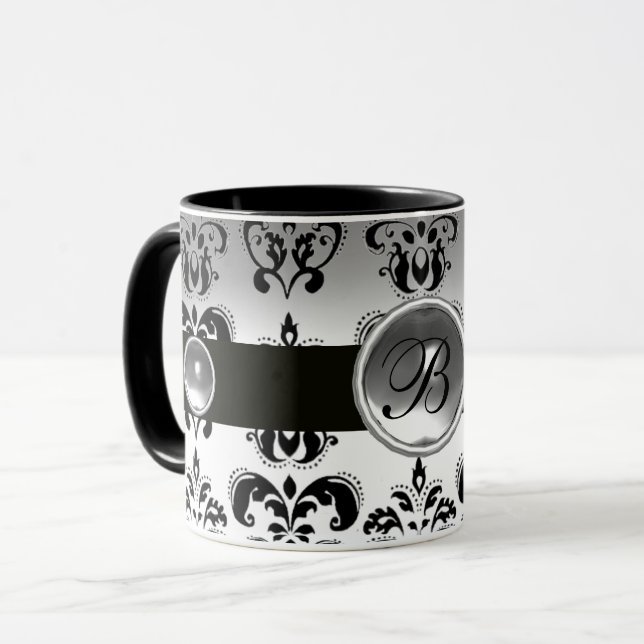 MUG MONOGRAMME NOIR BLANC DOMMASK (Devant gauche)