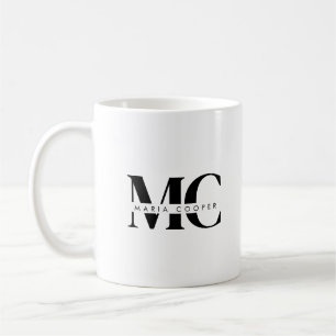 Mug Monogramme noir blanc moderne minimaliste élégant