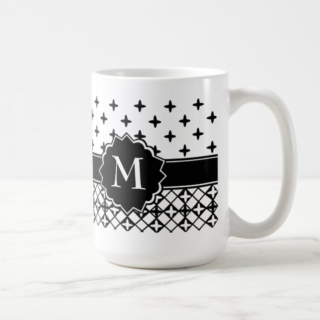 Mug Monogramme noir blanc Quatrefoil (Droite)