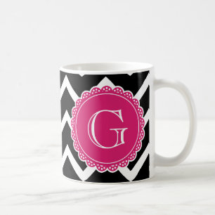 Mug Monogramme noir Chevron rose chaud