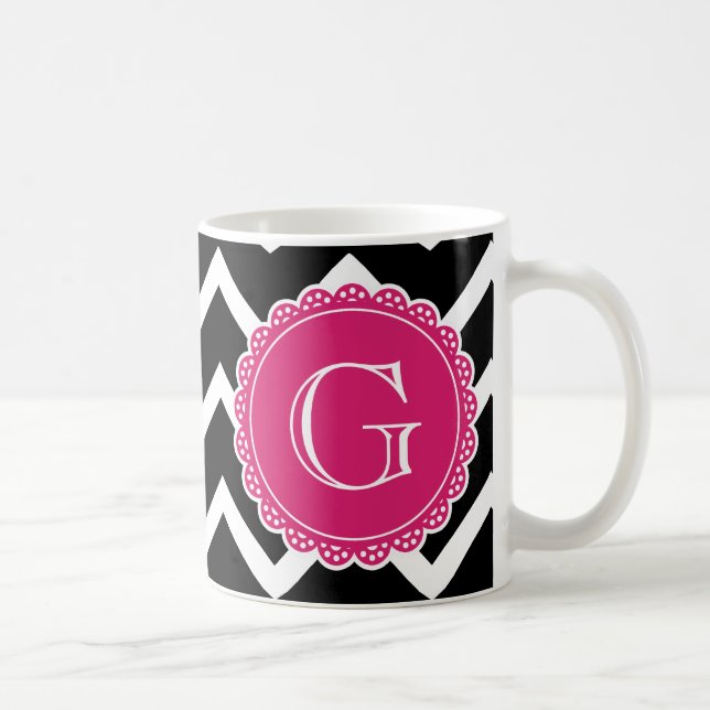 Mug Monogramme noir Chevron rose chaud (Droite)