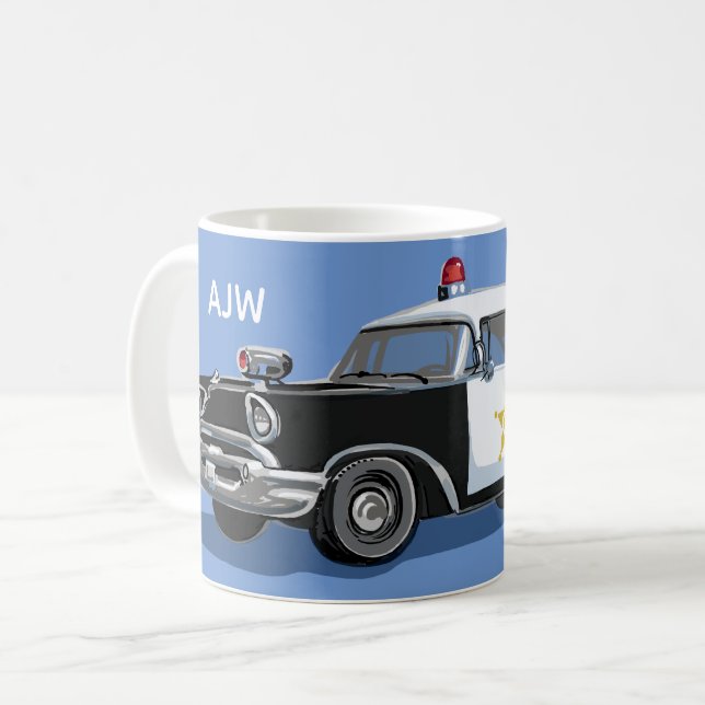 Mug Monogramme noir et blanc de la voiture de police V (Devant gauche)