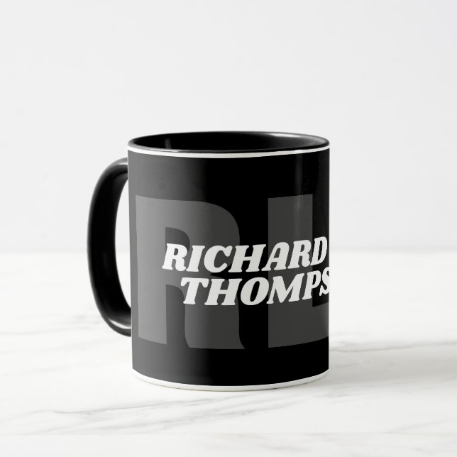 Mug monogramme noir et blanc ( nom + initiales ) (Devant gauche)