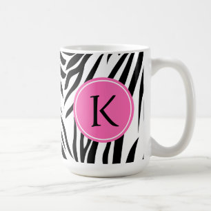 Mug Monogramme noir et blanc Zèbre Impression avec ros