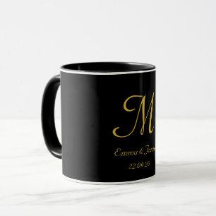 Mug Monogramme noir et or élégant Nom initial