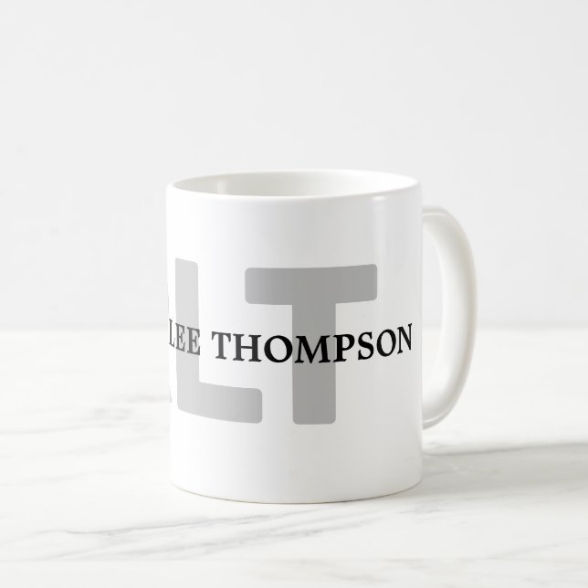 Mug monogramme noir simple (nom+initiales) clair (Devant droit)