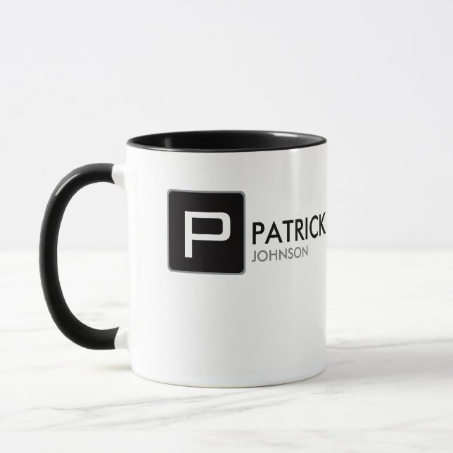 Mug monogramme noir sur blanc personnalisé (Gauche)