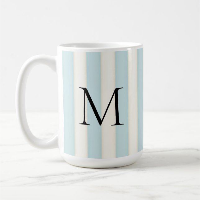 Mug Monogramme noir sur Bleu & Blancs Antique (Gauche)