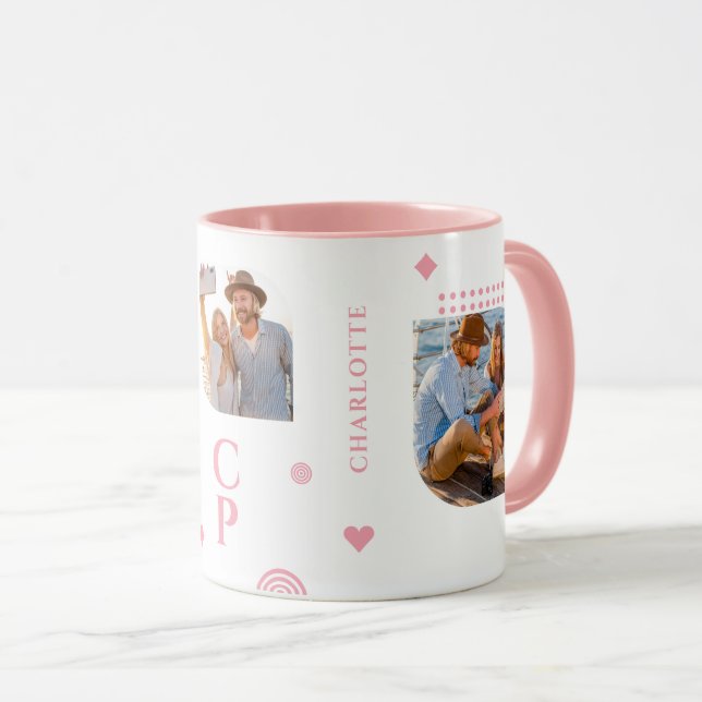 Mug Monogramme Nom 3 Photo Collage Café moderne tendan (Devant droit)