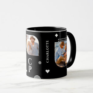 Mug Monogramme Nom 3 Photo Collage Café tendance