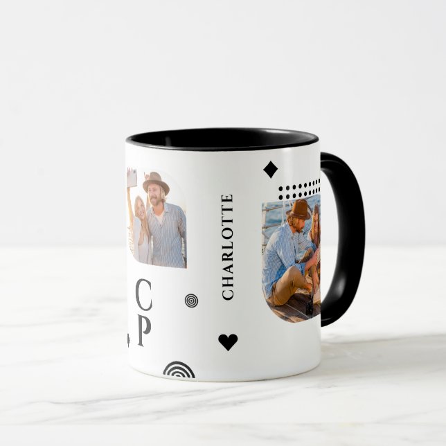 Mug Monogramme Nom 3 Photo Collage tendance (Devant droit)