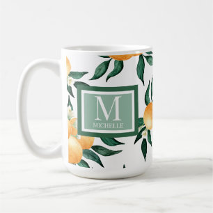 Mug Monogramme Nom Aquarelle Citron Orange