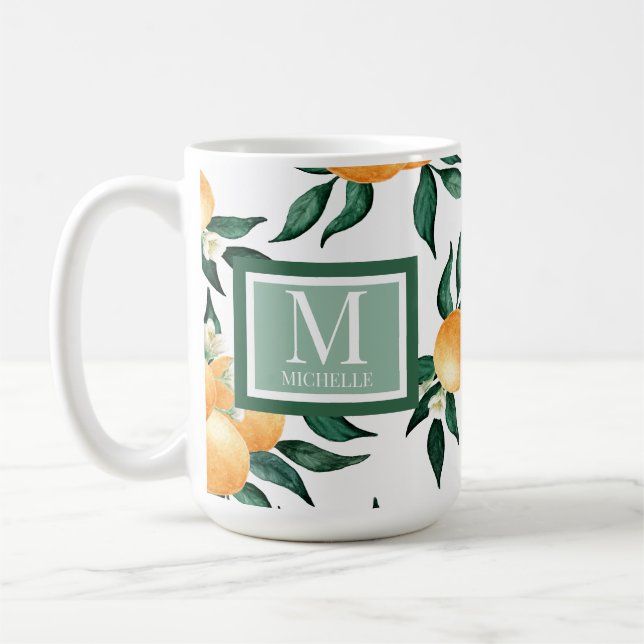 Mug Monogramme Nom Aquarelle Citron Orange (Gauche)