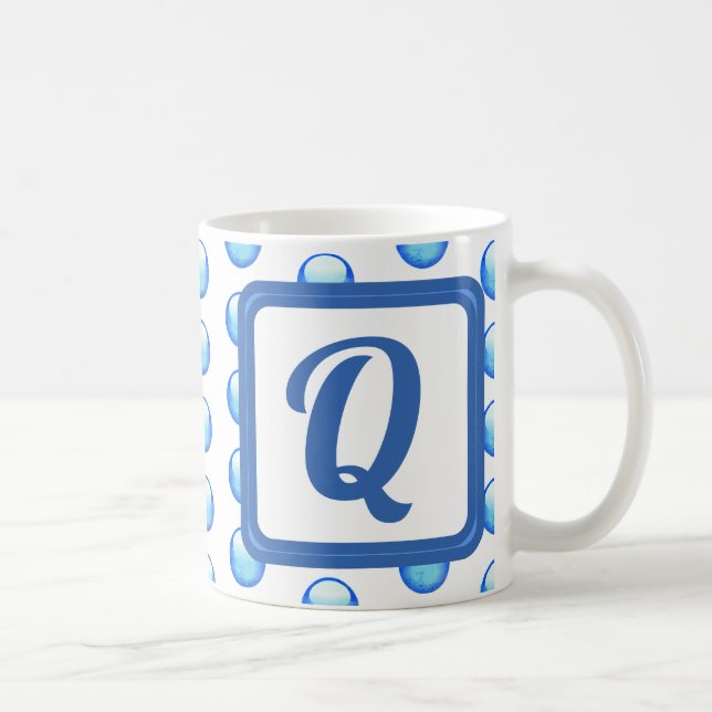 Mug Monogramme Nom Bright Blue Polka Point initial (Droite)