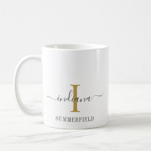 Mug Monogramme Nom de script Stylish Gold Gris Minimal