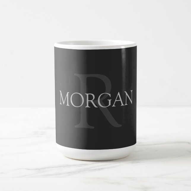 Mug Monogramme & nom DIY, Classique noir avec texte gr (Centre)