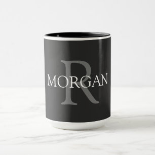 Mug Monogramme & nom DIY, noir, gris & blanc