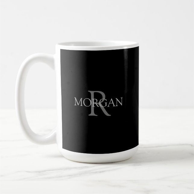 Mug Monogramme & nom DIY, texte gris simple sur fond n (Gauche)