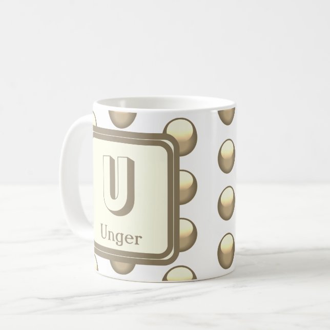 Mug Monogramme Nom Élégant Initiale Point Gold (Devant gauche)