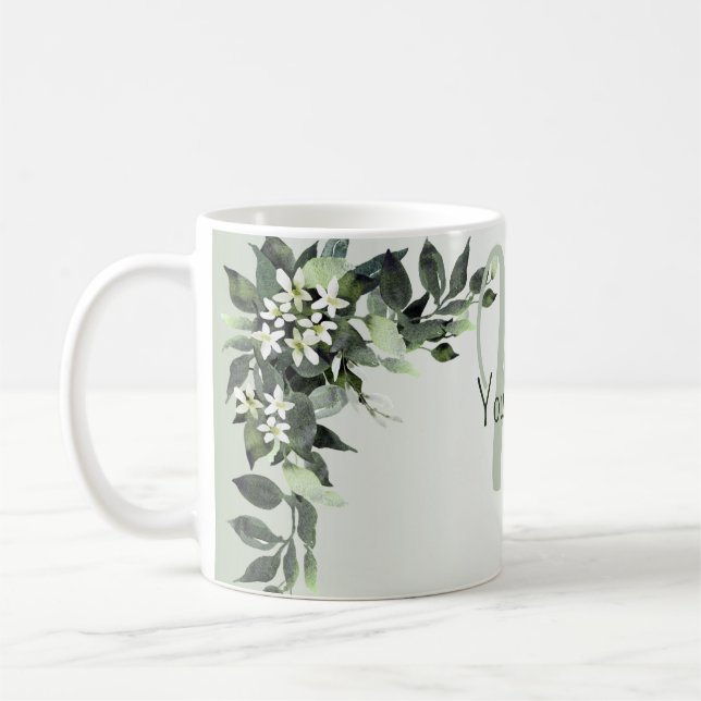 Mug Monogramme Nom Floral de feuillage Eucalyptus Feui (Gauche)