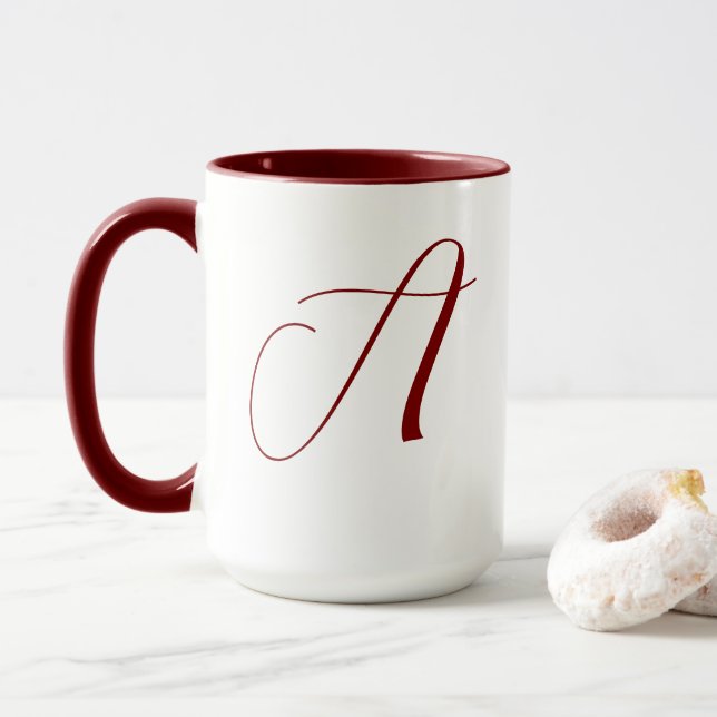 Mug Monogramme Nom initial Mariage blanc profond (Avec donut)