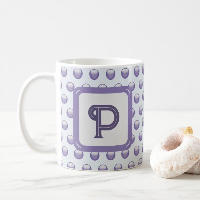 Mug Monogramme Nom initial Polka gris bleu (Avec donut)